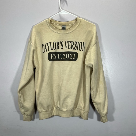 Gildan Womens Taylor Swift Taylor’s Version Tan Fleece Lined Crewneck Sweatshirt - Picture 3 of 11